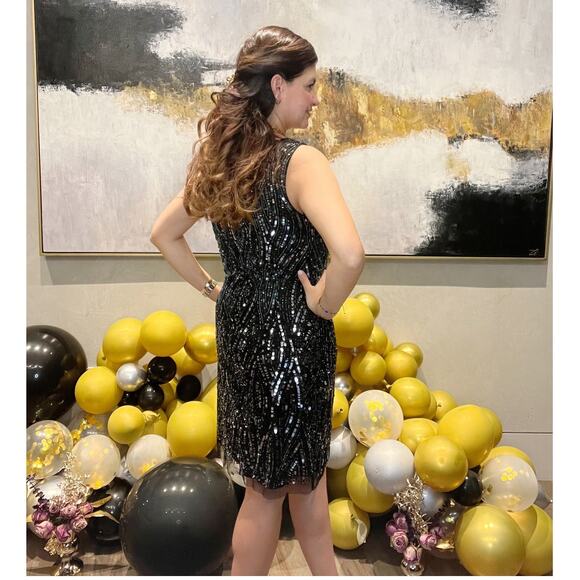 AIDAN MATTOX Cocktail Dress Sequined Sheath Scoop Neck Sleeveless Mesh 12 NWT - Picture 11 of 15